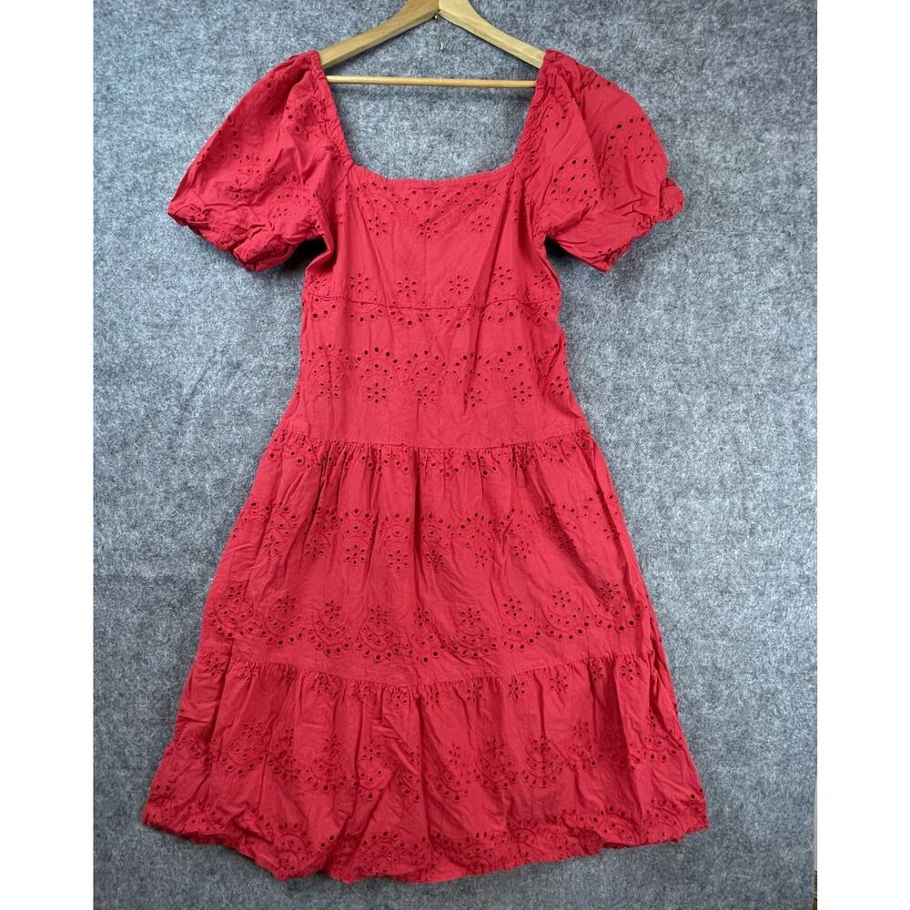 Meadow Rhodes Dress Womens XL Red Eyelet Tiered Prairie Girl‎ Femme Boho Cottage